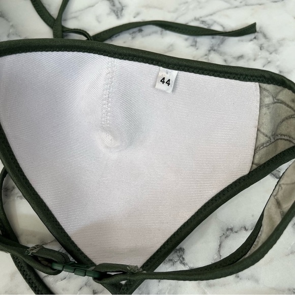 Roberto Cavalli olive green metallic mermaid print two piece string bikini swim - Picture 11 of 14